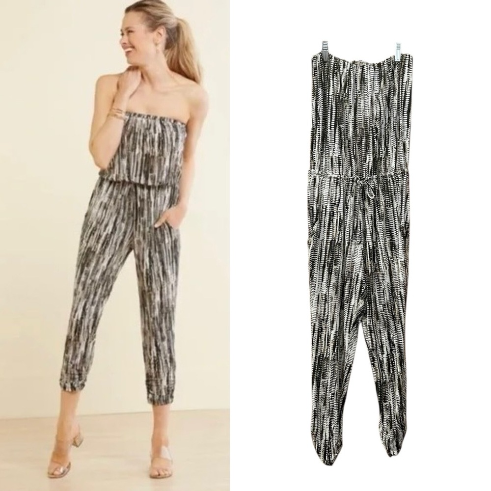 Evereve peyton jensen XS Strapless Jumpsuit Abstract Snakeskin Cropped Cruise